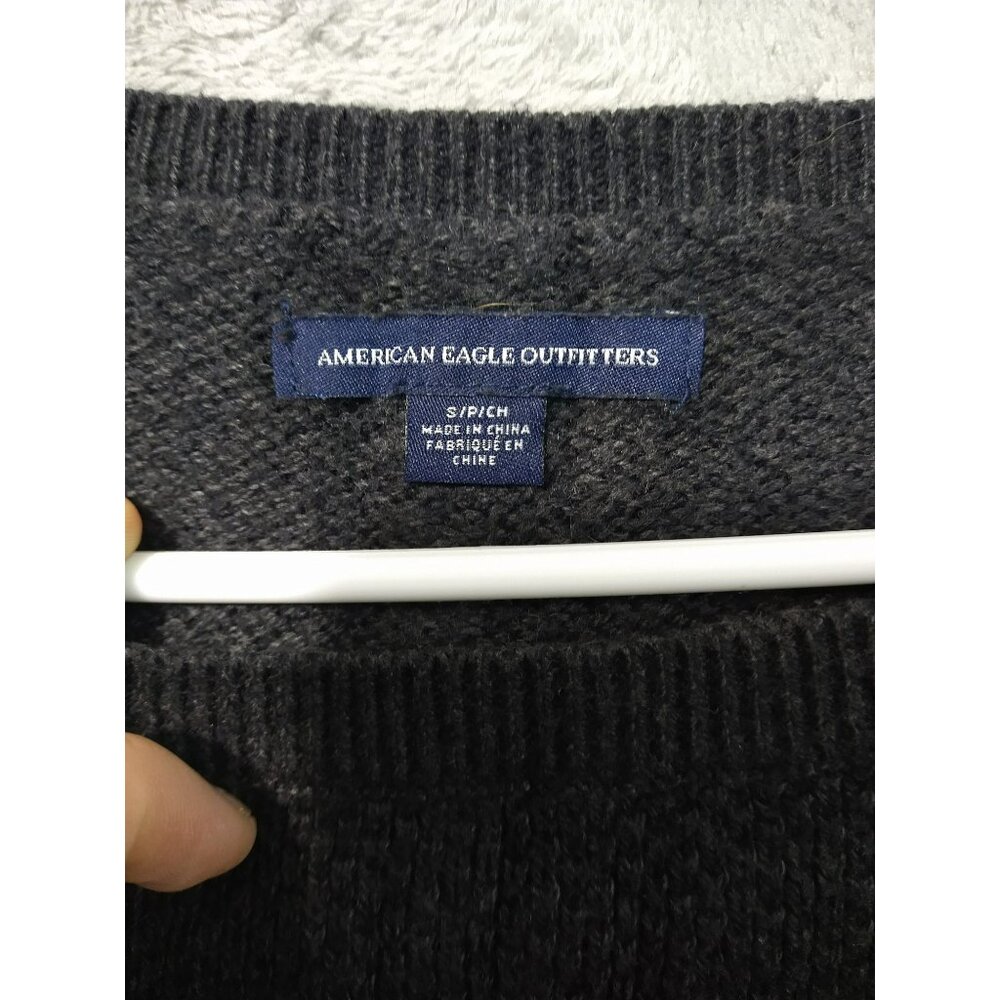 American Eagle Sweater Womens Small Gray Wool Blend Cable Knit Pullover Boho - Picture 5 of 7